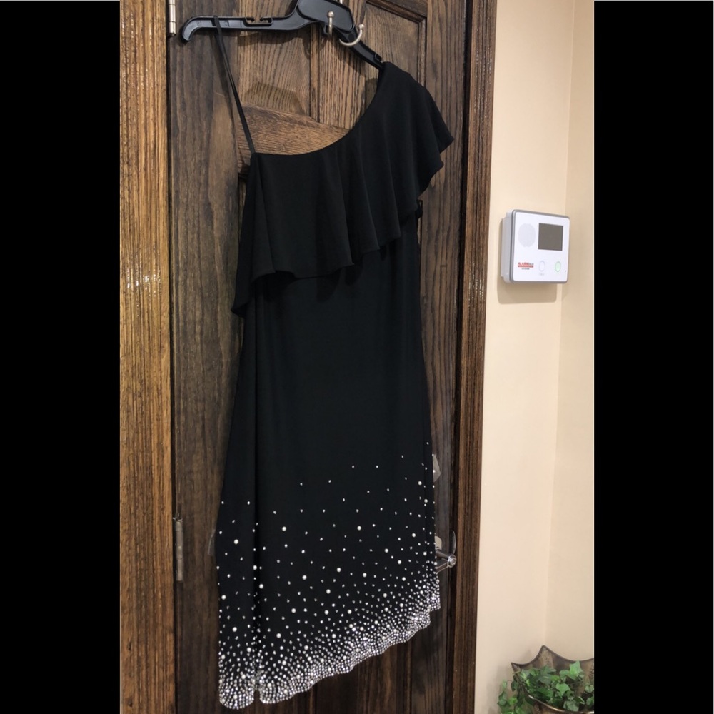 Women Formal Cocktail Dress Plus Sz 1X 2X 3X One Shoulder Short Black Pearl MSK - Picture 4 of 8